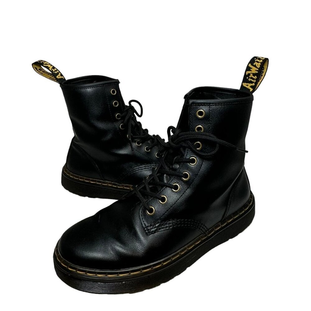 Dr Doc Martens Zavala Combat Boots Leather Black 8 Eye Lace Up 41 US 9-10 Women